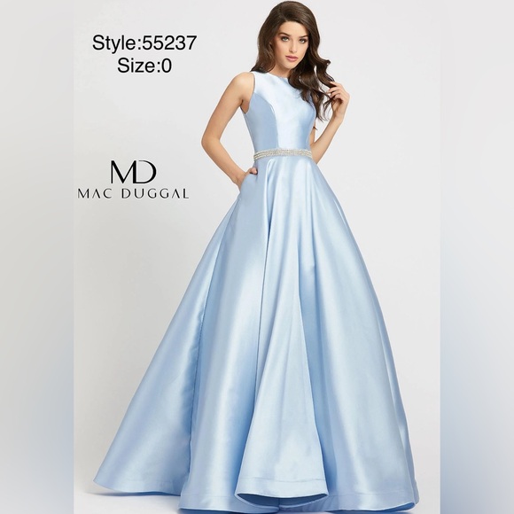 Powder blue long sleeveless beaded prom dress - Picture 2 of 4